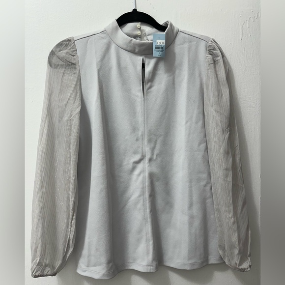 Ann Taylor Gray/ Blue Mock Neck Blouse - Picture 5 of 5